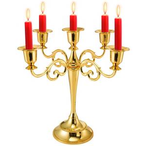 lot 19415 image: YOUEON 5 Arm Gold Candelabra, Candelabra Candle Holder, 10 Inch Tall Candlesticks Holder, Elegant Taper Candle Holder Centerpiece for Wedding, Church, Halloween, Dining, Home Decor