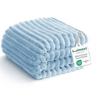 lot 19417 image: HIMEET Light Blue Ribbed Throw Blanket for Couch - 300GSM Lightweight Soft Fleece Blanket for Women Men, Cozy Blankets for Mothers Gifts, Striped Spring Home Room Decor, Light Blue, 50x60 Inches