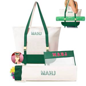 lot 19418 image: Mykng Nzw Empty Mahjong Tile Bags Set for American Tiles and Racks,Canvas Tote Bag with Mat Holder Accessories Organizer,Portable Mahjong Case Drawstring Protective Sleeve for Rack Pushers,Green (One Bag with Small hole)