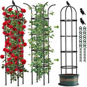 lot 19420 image: Garden Obelisk Trellis for Climbing Plants Outdoor, 6.2 FT Tomato Cage, Rose, Flowers, Grape, Pea, Cucumber Trellis, Rustproof Plastic Coated Metal Plant Support Trellis for Potted Plants (2 Pack)