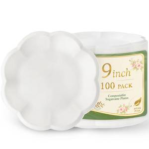 lot 19426 image: WELLIFE Dessert Plates 9 inch Paper Plates Disposable 100 Pack Scalloped White Paper Plates Heavy Duty Compostable Bagasse Birthday Party Supplies Dinner Plates for Wedding Tea Party