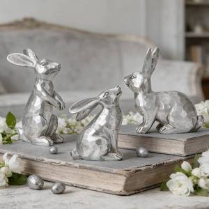 lot 19428 image: DN DECONATION Easter Bunny Figurines, Small Decorative Bunny Statue Set of 3, Easter Resin Rabbit for Vintage Tabletop Decor Home Spring Decoration Gift, Antique Silver Sculptures Decor