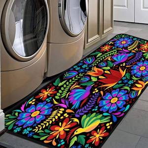lot 19455 image: GISPOG Floral Mexican Birds Doormat Area Rugs Floor Mat for Patio Front Door Entry Garage Kitchen Bathroom 72x24 in
