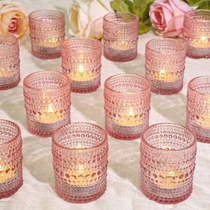lot 19465 image: SUPMIND 24 Pcs Votive Candle Holders, Glass Holders Bulk for Table Centerpiece, Tea Lights Candle Holders for Wedding Shower, Party and Home Decor Pink