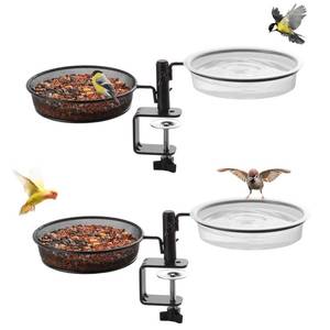 lot 19466 image: 2 Pack Deck Bird Feeders Deck Mount Bird Bath Spa for Dual Use Deck Flower Stand Flower Pot Great for Attracting Birds Detachable and Adjustable Heavy Duty Sturdy Steel,Bronze