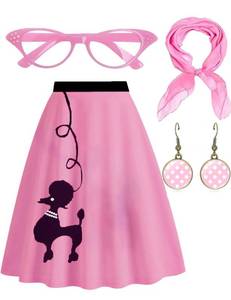 lot 20336 image: TNNO Poodle Skirts for Women 1950s Outfit Adult Halloween Costumes 2025 Ladies Vintage Party Pink Skirts 4 Pcs Sock Hop Outfits Pink M
