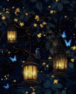 lot 20338 image: VOLEAAR Extra Long Dark Floral Peel and Stick Wallpaper, 17.5In x 393In Fantasy Wonderland Forest Self-Adhesive Removable Wall Paper for Bedroom Cubicle Cabinet Drawer, Vinyl Contact Paper Black Blue