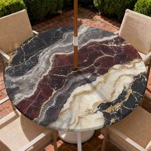 lot 20349 image: COTAIL Round Outdoor Tablecloth with Zipper and Umbrella Hole, Fitted Table Cloth with Elastic, Oil Waterproof Tablecover for Patio Picnic Camping Garden Fits 45-48 Round Table, Colorful Marble
