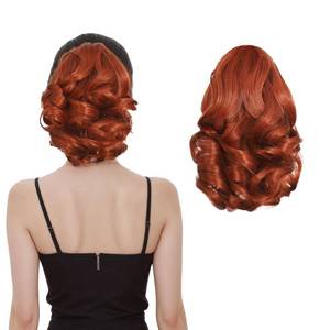 lot 20367 image: Tiklans Red Ponytail Extension, 9 Short Claw Clip in Ponytail Hair Extensions Hair Piece Natural Soft Synthetic Curly Wavy Pony Tail Hair Pieces for Women