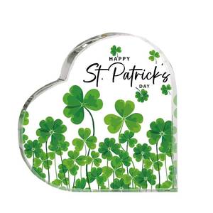 lot 20395 image: St Patricks Day Acrylic Sign Happy St Patricks Day Gifts Home Office Table Top Decor Heart Centerpiece Decorations for Desk Dresser Shelf Coffee Bar Mantle Windowsill Shamrock