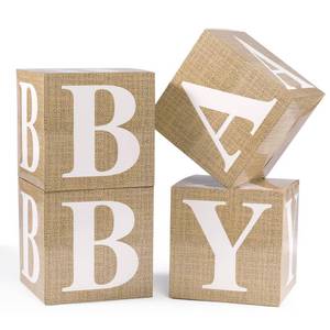 lot 20404 image: Voircoloria Baby Boxes with Letters for Baby Shower, 4pcs Balloon Boxes with Printed Letters for Gender Reveal Birthday Wedding Baby Shower Decorations(Burlap)