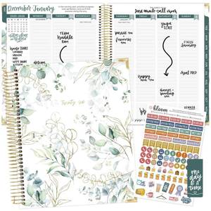 lot 20407 image: bloom daily planners 2026 Hardcover Calendar Year Goal & Vision Planner (January to December) - Monthly & Weekly Agenda Organizer - 7.5 x 9 - Eucalyptus, White