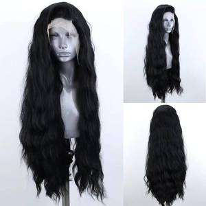 lot 20414 image: ELESTY 13  4 Long Wavy Black Hair Synthetic Lace Front Wigs for Women Loose Curly Natural Hairline Heat Resistant Fiber Lace Front Wigs Water Wave Free Part Glueless Wigs Cosplay Dairly Use 24Inch
