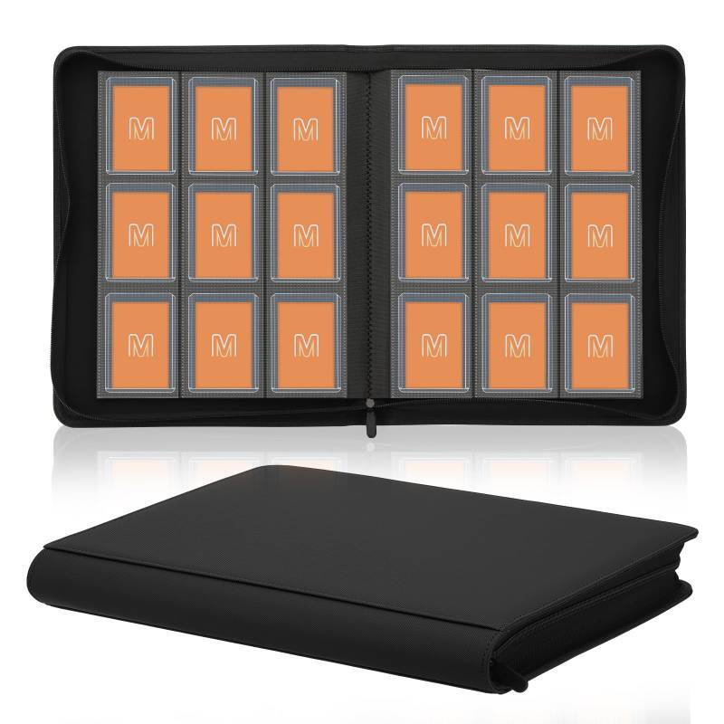 card binder for hard sleeves 9-Pocket Toploader Trading Cards, Holds 360 3"x4" Plastic Sleeves, Ringless Zipper Card Storage Album, Black Yeeclot card binder is designed to fit 3 x 4 Rigid Toploaders Hard Cases Top Loader Binder & FREE
