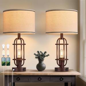 lot 1706 image: Reaketon Living Room Lamps Set of 2, 22.3 Farmhouse Table Lamp for Bedroom, Vintage Lamps for Night Stands with USB Ports, Oil Rubbed Bronze