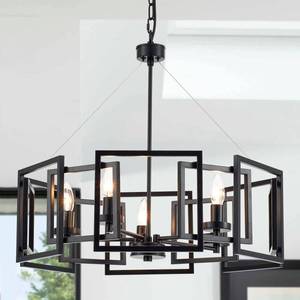 lot 1719 image: MhyTogn Industrial Style Chandelier, with Matt Black Finish Geometric Shade Pendant Lighting Fixture for Dining Room Living Room Kitchen Island Bedroom 5-Light