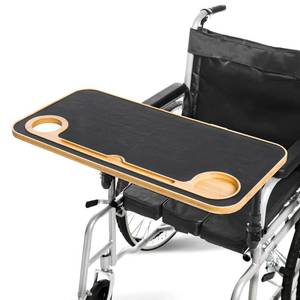 lot 1728 image: TYYIHUA Foldable Wheelchair Tray Table with Cup Holders for Adults, Seniors, Removable Wheelchair Lap Desk for Eating Reading Resting, Nursing Patient, Fits Seat Width 16 - 20, Bamboo Wood