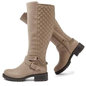 lot 1731 image: Luoika Womens Extra Wide Calf Knee High Boots, Wide Width Round-Toe Blocked Heel Winter Tall Boots.Beige 210701 9.5XW