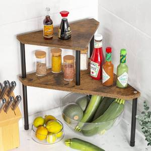 lot 1738 image: Weenson Kitchen Countertop Organizer Spice Rack for Salt, Bathroom Counter Organizer Over Sink for Toiletries, Makeup, 2-Tier Corner Counter Shelf for Coffee Area Storage Dresser Table(Rust Brown)