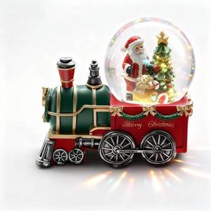 lot 1755 image: Aobaks Christmas Snow Globe with Light up and Musical Snowflakes, 5.9 Inch Height Santa Claus Train Resin Snowglobe, Christmas Holiday Indoor Decor.
