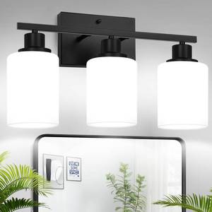 lot 1759 image: MOKATNG 3-Light Bathroom Light Fixtures, Vanity Light with Milky White Shades, Matte Black Bathroom Light Fixtures Over Mirror, Modern Bathroom Wall Lamp for Mirror Living Room Cabinet Bedroom