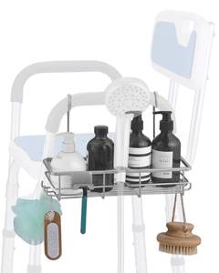 lot 1764 image: OrgCreator Rustproof Hanging Shower Caddy for Shower Chair, Stainless Steel Bathroom Basket for Bath Chair Bench,Showers Caddy Chair, Shampoo Bottle Holder for Elderly, Pregnant, Handicap, Patient