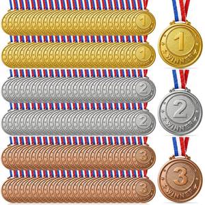 lot 1766 image: Loetere 300 Pcs Gold Silver Bronze Award Medals Plastic Winner Award Medals with Neck Ribbon 1st 2nd 3rd Prize Winner Medal for Adults, Competitions Party Favour, Spelling Bees, Sports, 1.2 Inches