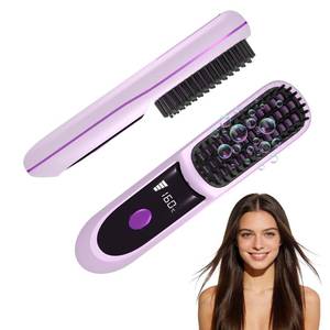lot 2241 image: Go Brush Pro 2026, Portable Straightener Brushs for Travel, with LCD Temperature Display, Fast Heating Cordless Mini Hair Brushs (Purple)
