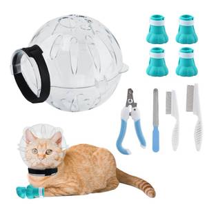 lot 2258 image: Quixleen Cat Helmet for Grooming Cat Bubble Muzzle Cat Muzzle with 4 Boots Paw Covers 2 Lice Combs 2 Pet Nail Clipper for Cats Grooming Bathing Shaving Nail Trimming