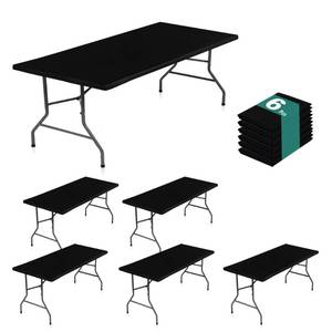lot 2259 image: LUSHVIDA 6 Packs Vinyl Tablecloths with Flannel Backing for 4ft Rectangle Folding Table Cloths - Waterproof Plastic Picnic Table Covers with Elastic Corners, 30x48 inch, Black