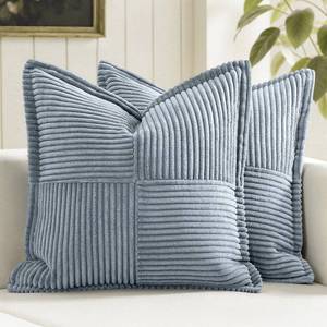 lot 2260 image: MIULEE Decorative Throw Pillow Covers for Couch Bed Livingroom 18x18 Inch Set of 2 Dustyblue Boho Accent Throw Pllows Broadside Striped Patchwork Soft Corduroy Pillowcases