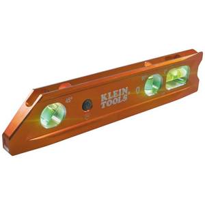 lot 2277 image: Klein Tools 935RBLT Level, 9-Inch Lighted Torpedo Level with Magnet, 04590 Degree Vials and V-Groove, Water and Impact Resistant, High-Visibility