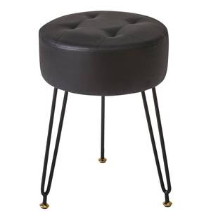 lot 3292 image: IBUYKE Faux Leather Round Footrest Stool, Makeup Vanity Stool Side Table, PU Dressing Table Seat, Pouf Couch Stool, Golden Steel Legs, Black LG-31B