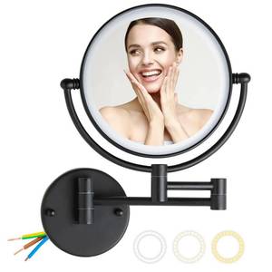 lot 3295 image: Wall Mounted Makeup Mirror with 3 Color Lights Stepless Dimming, 8 1X10X Magnifying LED Two Sided Touch Sensor Extendable Arm 360 Swivel Shaving Light Up Mirror Hardwired for Bathroom, Matte Black