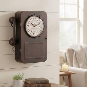 lot 3298 image: EMAX HOME Antique Wall Clock Vintage Clock with Hidden Storage Compartment, Little Brown Black Telephone Wall Clock,Large Retro Style Vintagel Clock