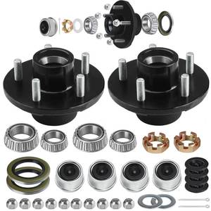 lot 3299 image: Hitchvoyager 2 Sets Trailer Hub kit 5 Bolt 4.5, Trailer Axle Kit for 3500 lbs 5 Lug Trailer Hub Fit 1-116 to 1-38 Spindle Boat Trailer, with L44649 L68149 Bearing Kits, Dust Cap and Rubber Plug