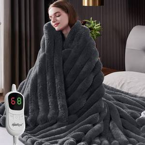 lot 3301 image: HaloRest Heated Throw Blanket, Faux Fur Cozy Heating Blanket with Overheat Protection, 12468 Hours Auto-Off 10 Heat Level, Machine Washable (50x60 Inches, Darkgrey)