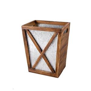 lot 3318 image: Venalys Small Wood Trash Can Wastebasket, Decorative Barn Door Garbage Can Waste Basket, Rustic Distressed Rectangular Trash Bin, Farmhouse Wooden Storage Basket Waste Paper Bin (Brown)