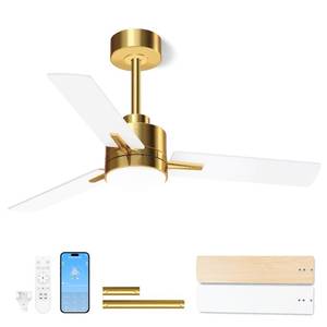 lot 3321 image: LANMEL 42 Ceiling Fan with Lights and Remote, Low Profile Modern Ceiling Fan Gold, 6 Speed, Reversible, 3000k-6000k LED, Quiet DC Motor for Indoor Outdoor Bedroom Living Room