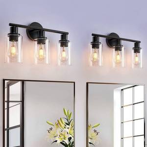 lot 3323 image: DLLT 3-Light Bathroom Light Fixtures Set of 2 Black Modern Vanity Lights with Clear Glass Shade - 18.51 Bathroom Wall Lamp for Mirror Kitchen Living Room