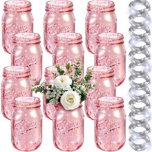 lot 3324 image: Tioncy 12 Pcs Painted Mason Jars for Table Glass Decorative Jars with 12 Light Strings for DIY, Wedding, Graduation, Bridal Shower, Housewarming, Home Decoration(Pink)