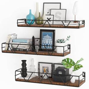 lot 3326 image: Amaoot Floating Shelves Set of 3, Home Wood Wall Shelf, Farmhouse Shelf for Bedroom, Wall Mounted Floating Shelf for Living Room, Bedroom, Bathroom, Kitchen, Office (Black)