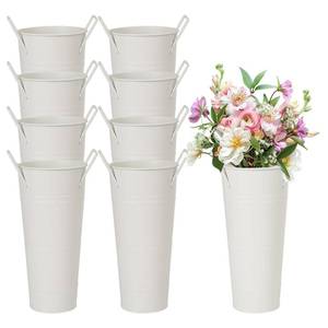 lot 3330 image: KEHOSTAR 8 Pcs Flower Buckets and Galvanized Flower Bucket with Handles Flower Bucket Vases, 10 Inch High Floral Buckets for Cut Flower for Table Centerpiece,9.8 x 4.2 x 3 inches