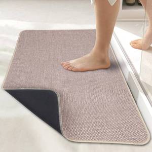 lot 3340 image: Bath Mat,Ultra Thin Bathroom Rugs,Rubber Bath Mats for Bathroom,No Slip Bath Rugs,Quick Dry,Machine Washable,Low Pile,Absorbent,Shower Outside,Sink,Home Decor Accessories.Beige,15x23(17x27inch)