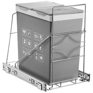 lot 3344 image: Youeon Pull Out Trash Can Under Cabinet, Adjustable Stainless Steel Under Sink Trash Can Pull Out, Slide Out Garbage Shelf, Fit for 7-11 Gallon Trash Can(Not Included)
