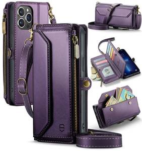 lot 4282 image: Strapurs Wallet Case Compatible with iPhone 13 Pro Max RFID Blocking 10-Card Holder Soft PU Leather Magnetic Snap Shoulder Strap Zipper Pocket Phone Case Fit for iPhone 13 Pro Max - Purple