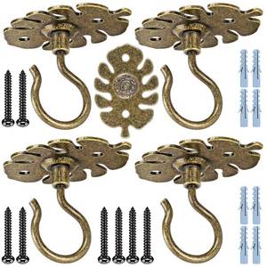 lot 4289 image: Dolibest Wall Mount Ceiling Hooks,Plant Hooks for Ceiling Metal Plant Bracket Iron Wall Mount Lanterns Hangers Hooks for Hanging Plants Lights, Outdoor Wire, Fairy Lights, Wind Chimes, Bronze(4PCS)