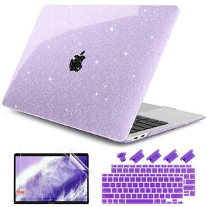 lot 4300 image: DONGKE for MacBook Air 13 inch Case 2021-2018 Release A2337 M1 A2179 A1932, Bling Plastic Hard Shell Case & Keyboard Cover Only Compatible with MacBook Air 13 inch Retina Fits Touch ID, Sparkly Purple