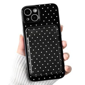lot 4306 image: Lovmooful Compatible for iPhone 15 Case Cute Aesthetics Polka Dots with Card Holder Design for Girls Women Soft TPU Shockproof More Protective Girly for iPhone 15 Case-Black