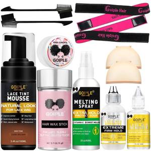 lot 4323 image: Lace Tint Melting Mousse for Wigs, Toupees, and Hairpieces - Natural Finishing Color and Glue Tool Set (Dark Brown)